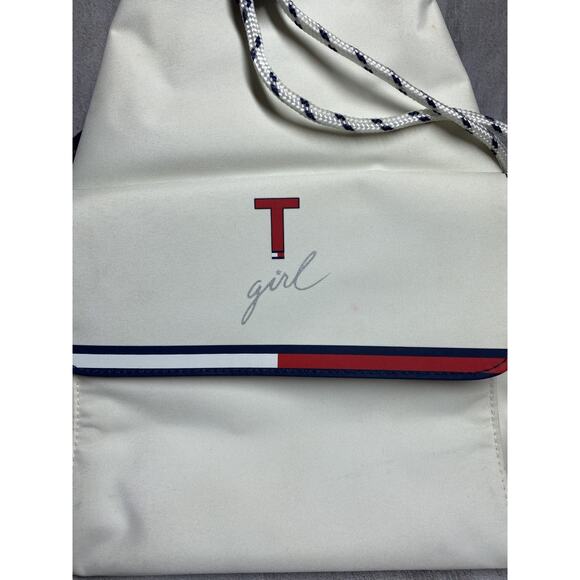 Tommy Hilfiger T Girl Bag Womens White Red Blue Drawstring Bucket Purse Strap - Picture 3 of 16